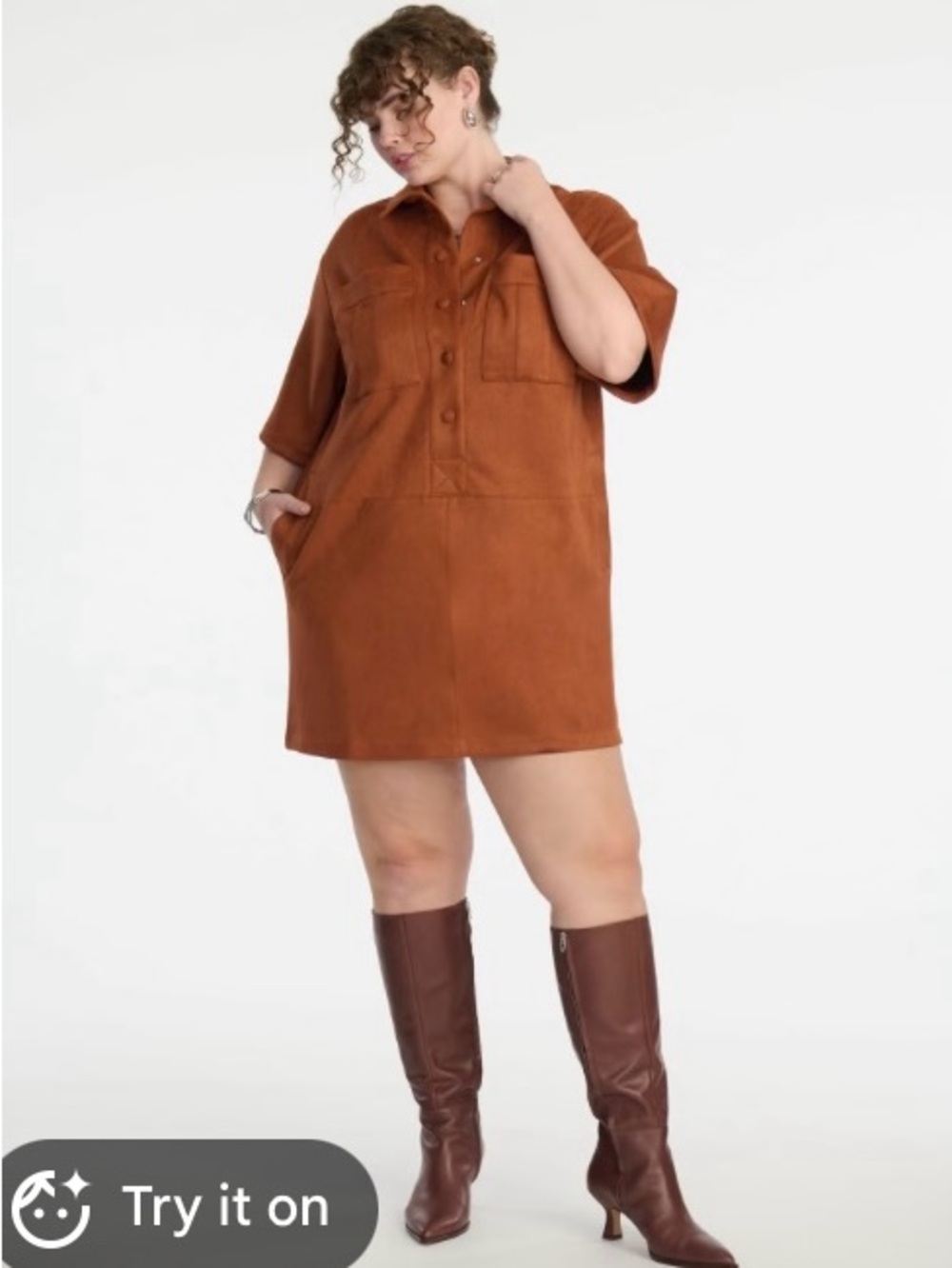 Eloquii Burnt Orange Suede Shirt Dress - Picture 6 of 7